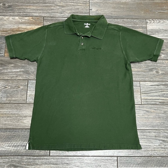 Carhartt Men Polo Shirt Men’s Medium Green Collared Spellout Logo Embroidered M - Picture 6 of 12